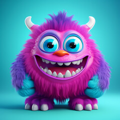 3d cute cartoon semi monster realistic 3d monster isolated on vivid background 