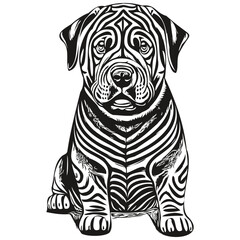 Chinese Shar Pei dog outline pencil drawing artwork, black character on white background