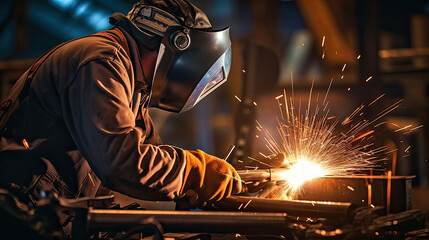 Workers and welders who perform arc welding in factories. AI Generative