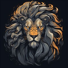 Colorful poster with lion portrait isolated on black background