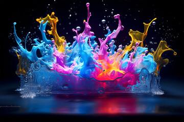 Neon Water Splash - obrazy, fototapety, plakaty