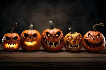 Carved pumpkins with light in Halloween theme