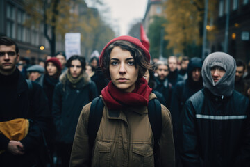 Woman activist leading a protest - obrazy, fototapety, plakaty
