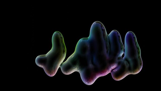 Colorful metaball shapes merging and flowing animation on black background