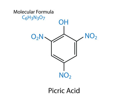 Picric Acid Molecule skeletal formula vector illustration.