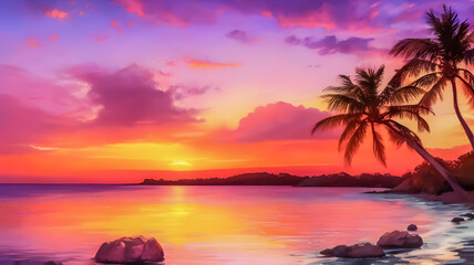 Fototapeta na wymiar Beautiful sunset at tropical island wallpaper