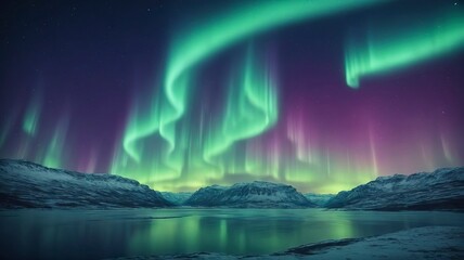 Aurora borealis in sky, beautiful landscape