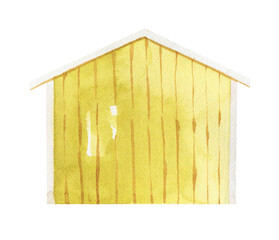 Watercolor scandinavian style yellow fishing house clipart