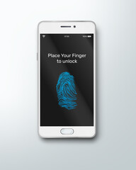 Vector Mobile Phone with Finger Touch Id Isolated on Background