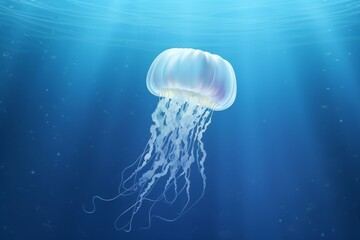 Big jellyfish underwater in blue sea . banner
