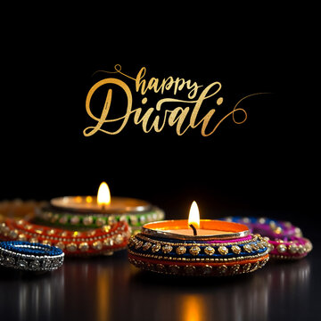 Happy Diwali dark background social media post design. Generative AI