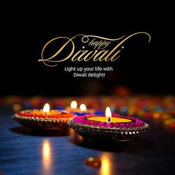 Happy Diwali dark background social media post design. Generative AI