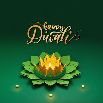 Green Happy Diwali social media post design. Generative AI