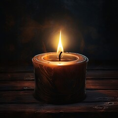 A small candle burning brightly in the dark room - obrazy, fototapety, plakaty