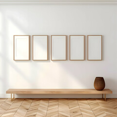 Several photo blank picture frames on parquet floor. High quality