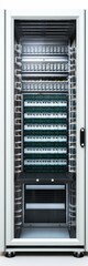 Isolated Server Cabinet with Network Server Racks for Data Center and Web Hosting. White Background - obrazy, fototapety, plakaty