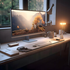 Working place table with monitor. High quality