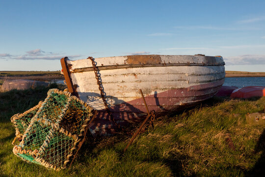 A Concrete Basin With Lobster Traps; Holy Island Northumberland England