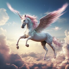 Obraz na płótnie Canvas a unicorn flying in the sky