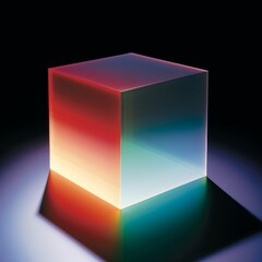 a cubical object with multicolor reflection on black background
