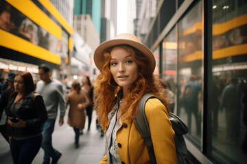Obraz premium Person on New York street, street photograhy, men, woman, urban, real life