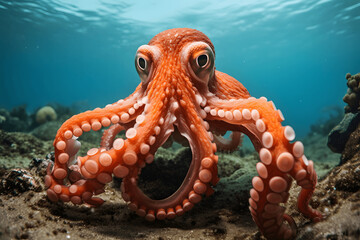 Octopus close up photo in the Ocean, underwater, seaworld, underwater world, fish, sea creatures, underwater wildlife