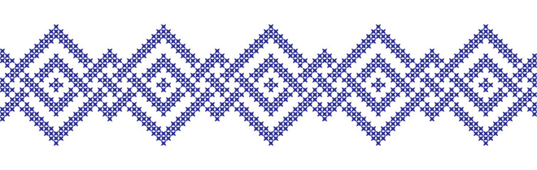 Embroidered cross-stitch geometric rhombuses weaving seamless border pattern