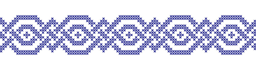 Embroidered cross-stitch geometric weaving seamless border pattern - 647732300