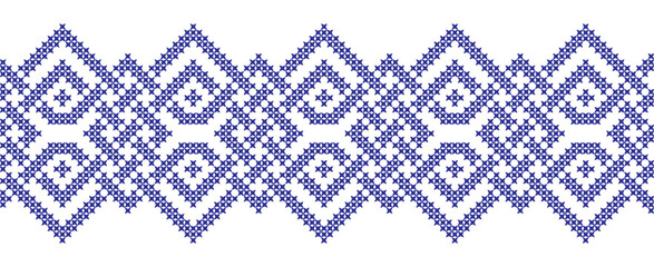 Fototapeta premium Embroidered cross-stitch geometric weaving seamless border pattern