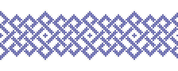 Embroidered cross-stitch geometric weaving seamless border pattern