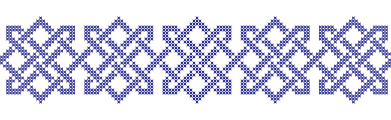 Embroidered cross-stitch geometric weaving seamless border pattern - 647732770