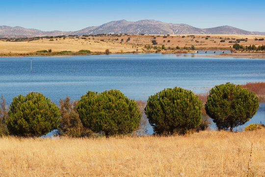 El Vicario Dam On The Guadiana River Near Peralvillo; Ciudad, Real Province, Castilla La Mancha, Spain