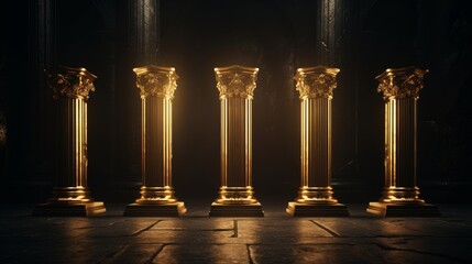 Five golden pillars on dark place