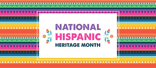 Hispanic heritage month. Vector web banner, poster, card for social media, networks. Greeting with national Hispanic heritage month text, flowers on floral pattern background