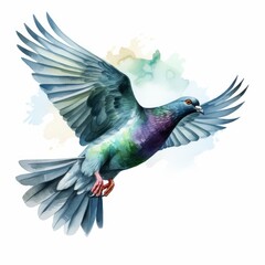 watercolor Flying pigeon on white background