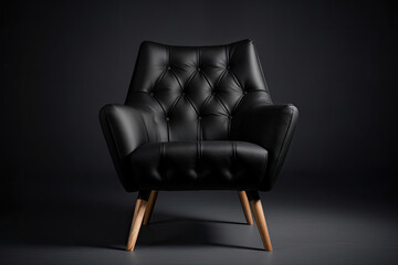 a Mid Back Armchair with Tufted Button Accents Solid Fir Wood Legs in Black. Interior Furniture. Generative Ai