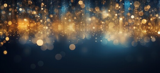 Captivating blue, gold, and black glitter lights backdrop.