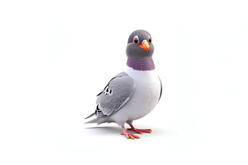 3D animation character style pigeon standing on an isolated empty white background - Generative AI