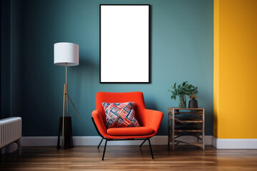 Creative Haven: Modern Art-Inspired Interior with Empty Rectangle Frame Mockup