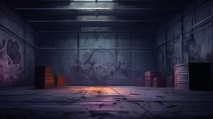 interior of a dark dirty empty warehouse