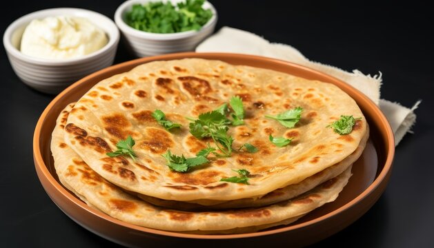 stack of round-shaped paneer paratha