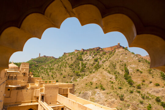 View Through A Sculpted Archway In Amer Fort; Jaipur, Rajasthan, India