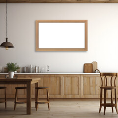 Cozy Kitchen Ambiance with Blank White Wall Frame Mockup