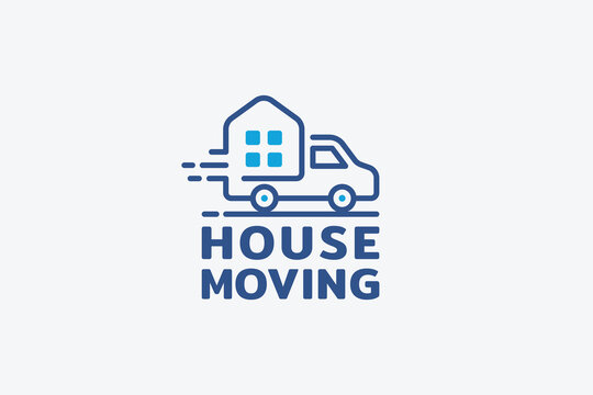 house moving logo with a combination of a house and a moving car as the icon.