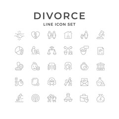 Set line icons of divorce