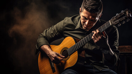 Male musician playing guitar at a rock concert