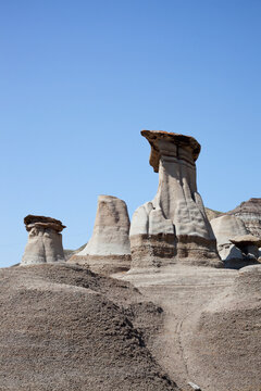 Hoodoos In Drumheller Formed Between 70 To 75 Million Years Ago In The Cretaceous Period; Drumheller, Alberta, Canada