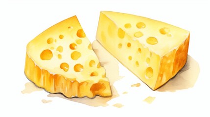 watercolor cheese on white background