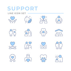 Set color line icons of care and support