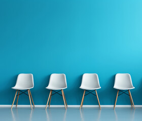 five chairs in waiting room with blue wall